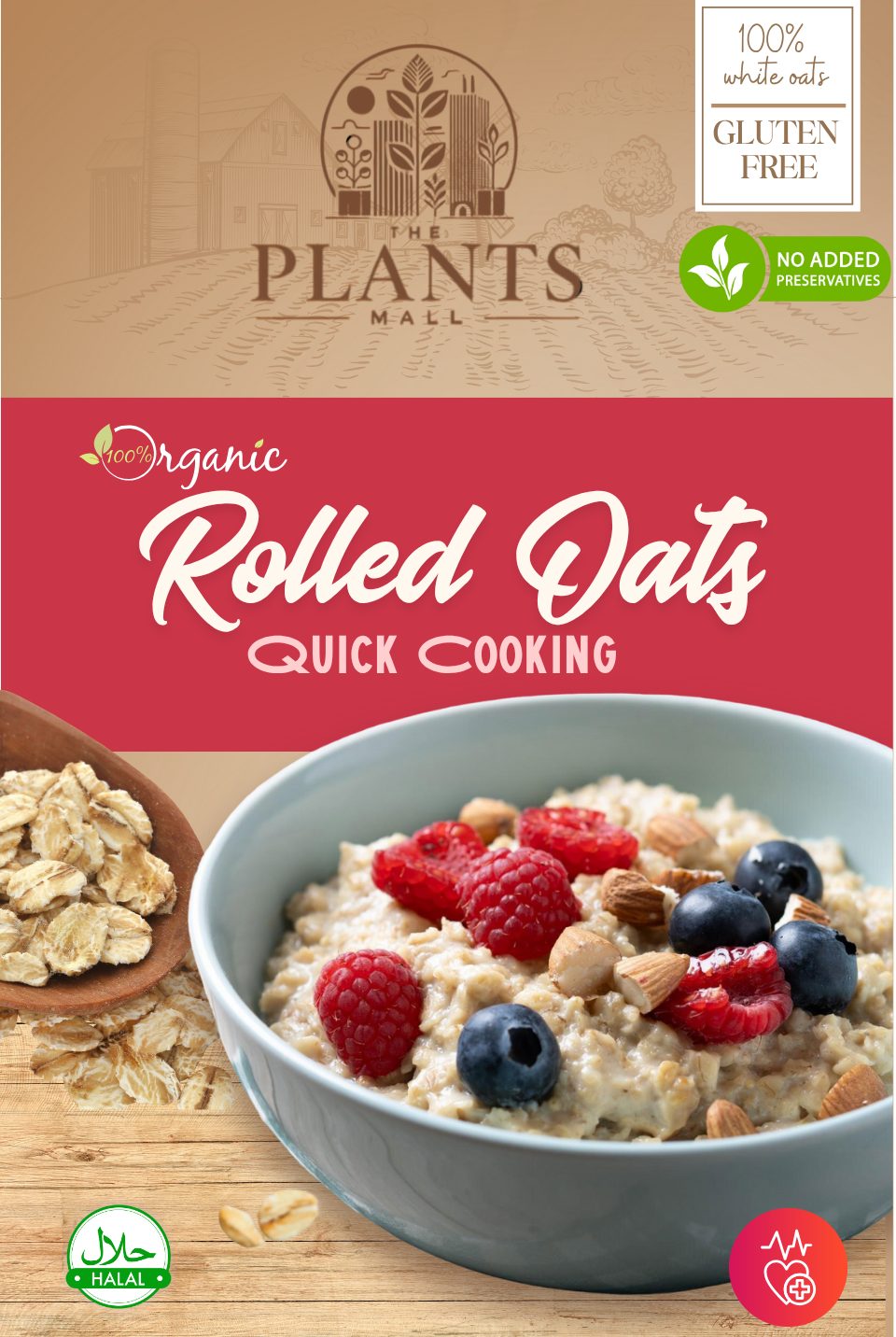 Start your day with Organic Rolled Oats – a bowl of wholesome oatmeal topped with fresh fruit and nuts, showcasing a healthy, natural breakfast option from The Plant Small