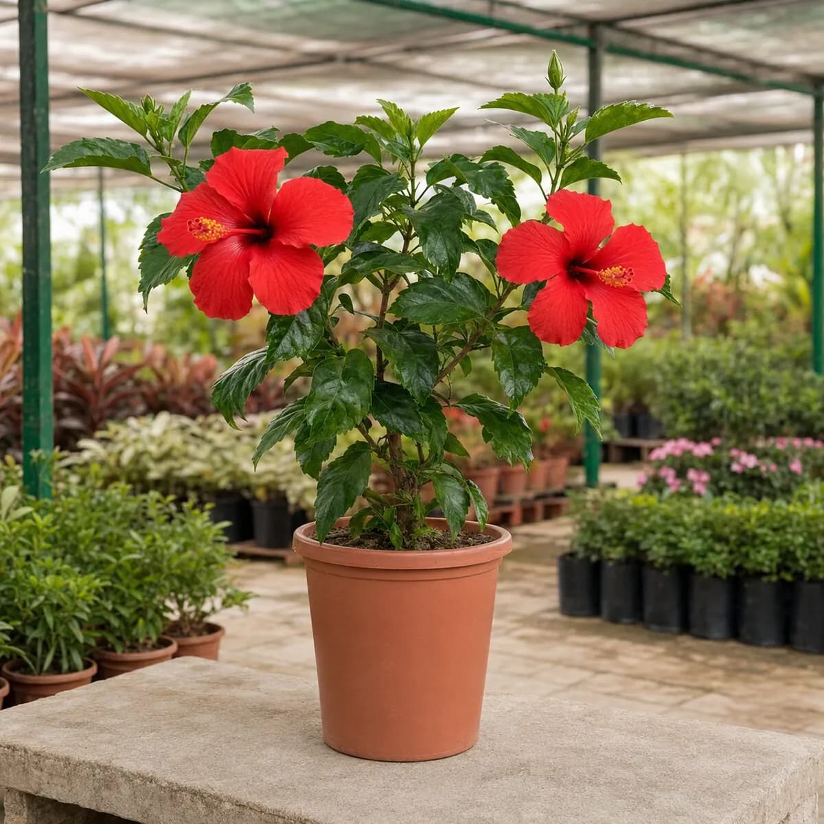 Hibiscus (Gurhal) healthy nursery plant photographed at a professional Lahore nursery