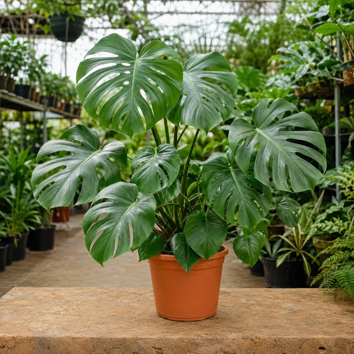 Monstera Deliciosa healthy nursery plant photographed at a professional Lahore nursery