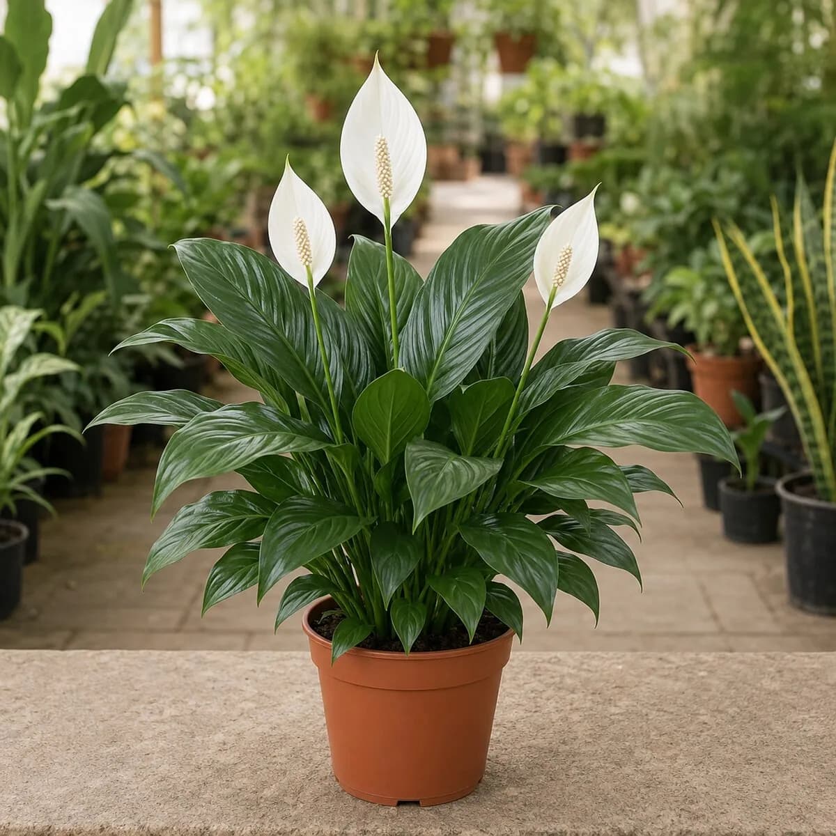 Peace Lily healthy nursery plant photographed at a professional Lahore nursery