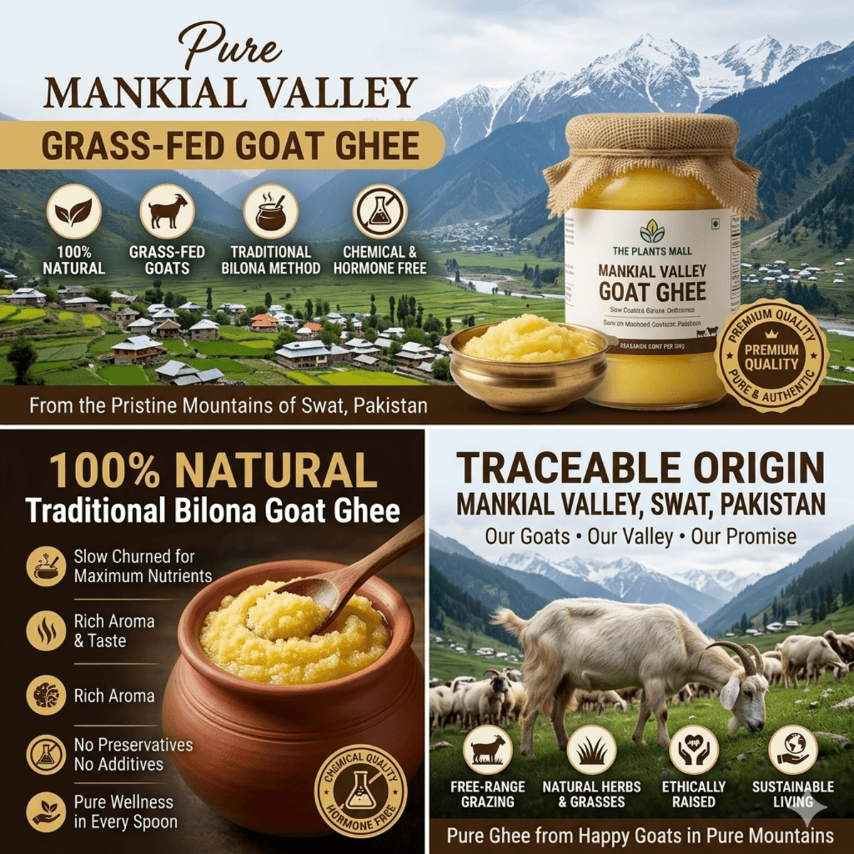Pure Mankial Valley Goat Ghee – Grass & Natural Herb Fed Desi Goat Ghee from Swat | Organic Bilona Goat Milk Ghee