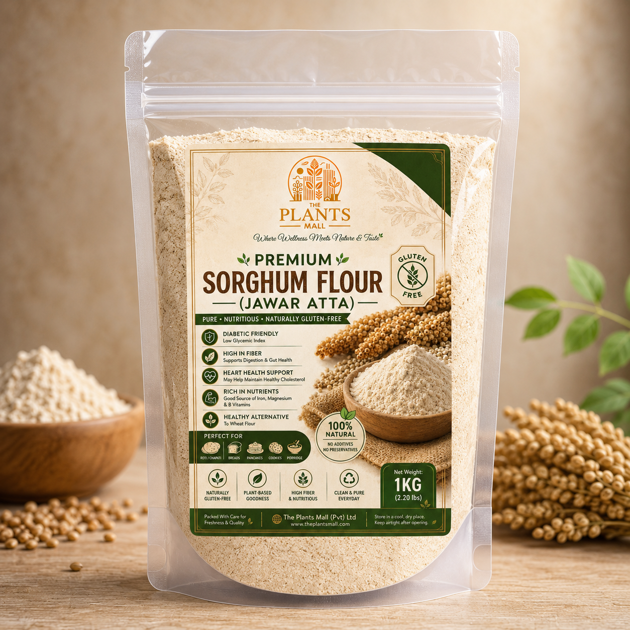 Premium Sorghum Flour (Jawar Ka Atta) – 100% Gluten-Free Flour | High Fiber, Diabetic-Friendly Wheat Flour Alternative