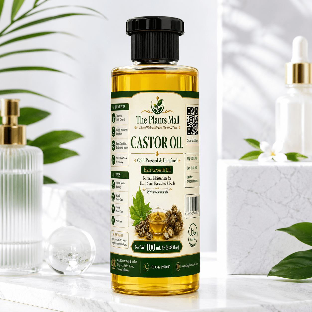 Castor Oil – Cold Pressed, Natural & Unrefined Hair Growth and Skin Care Oil | The Plants Mall