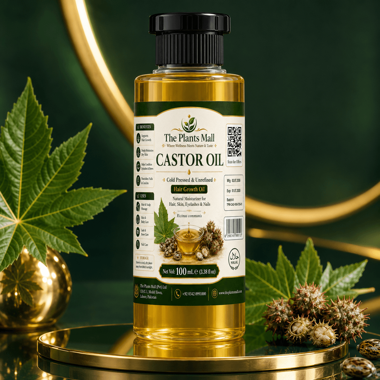 Castor Oil – Cold Pressed, Natural & Unrefined Hair Growth and Skin Care Oil | The Plants Mall