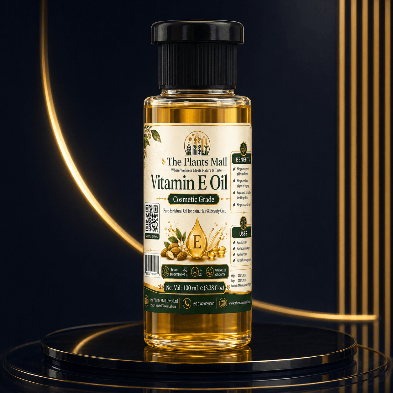 Vitamin E Oil | Cosmetic Grade Pure & Natural Oil for Skin, Hair & Beauty Care | The Plants Mall