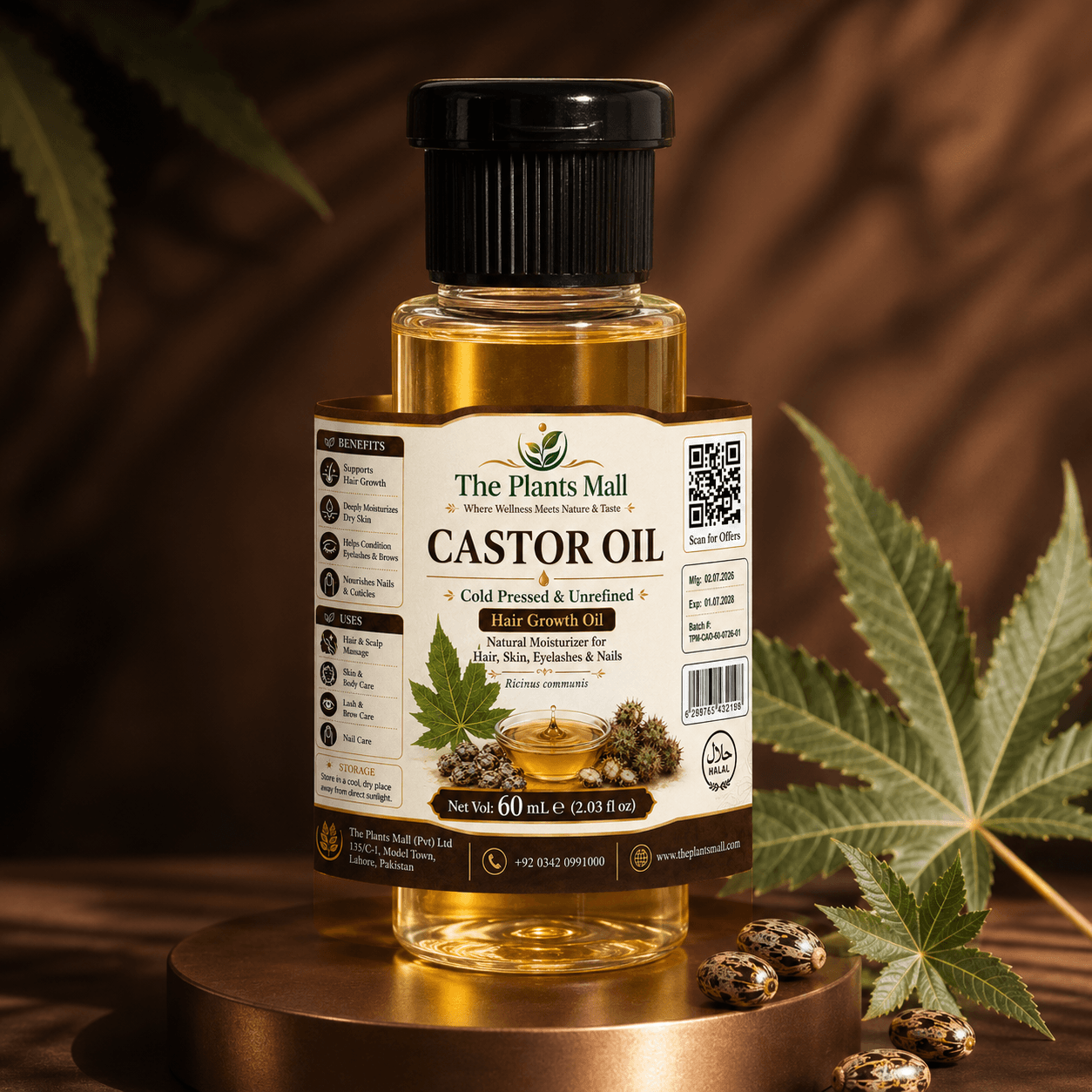 Castor Oil – Cold Pressed, Natural & Unrefined Hair Growth and Skin Care Oil | The Plants Mall