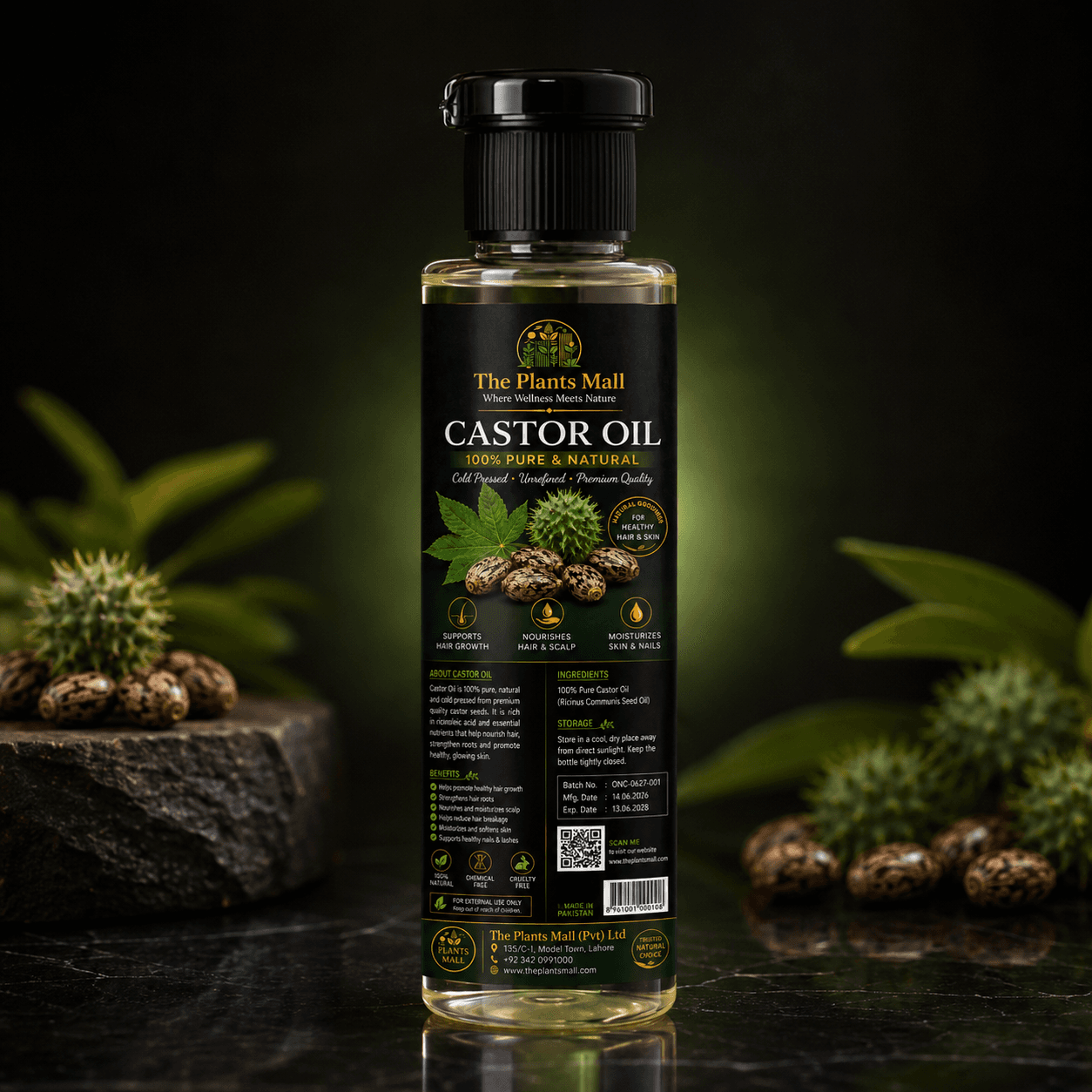 Pure Castor Oil for Hair Growth, Scalp Nourishment and Hair Root Strengthening