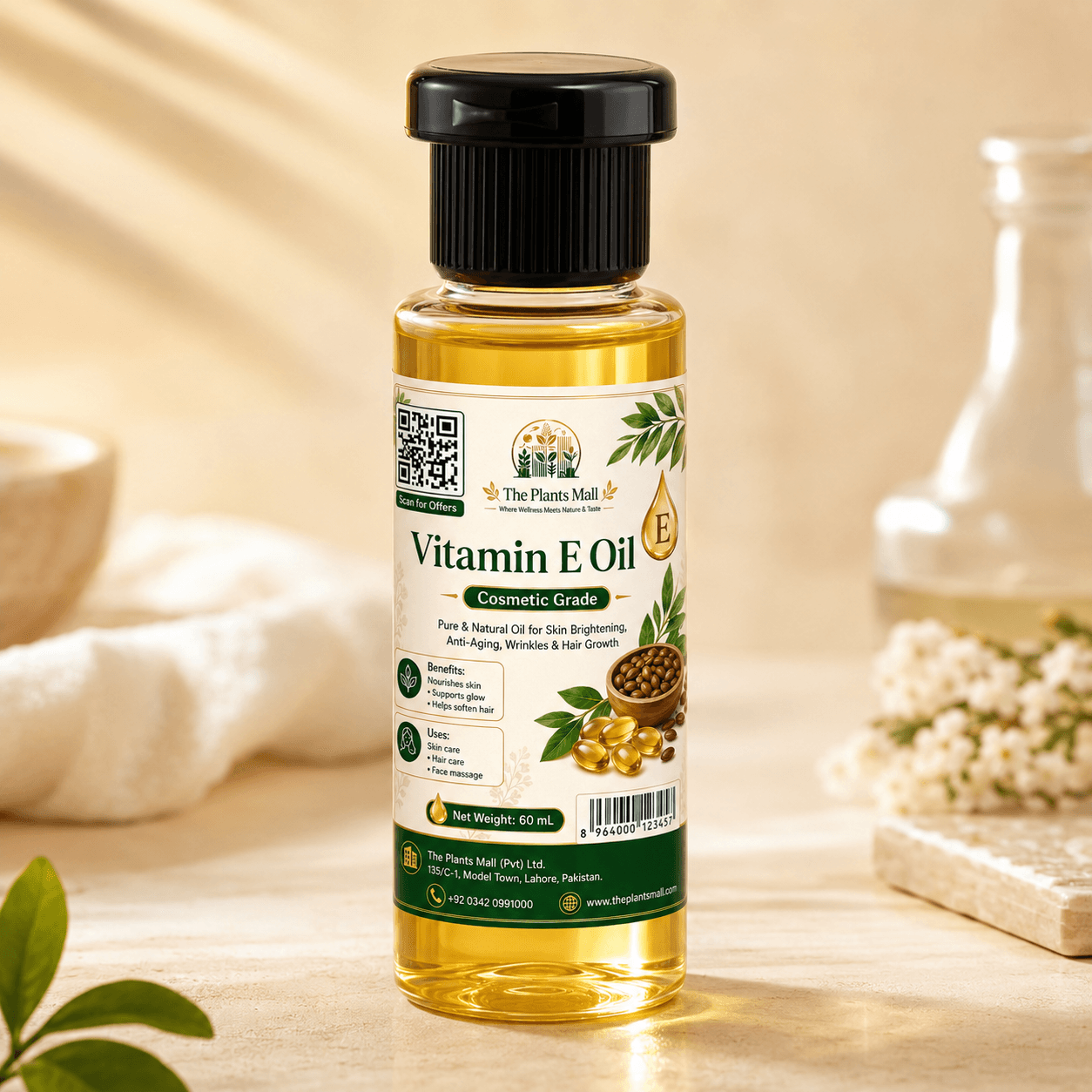 Natural Vitamin E Oil for Skin and Hair Care