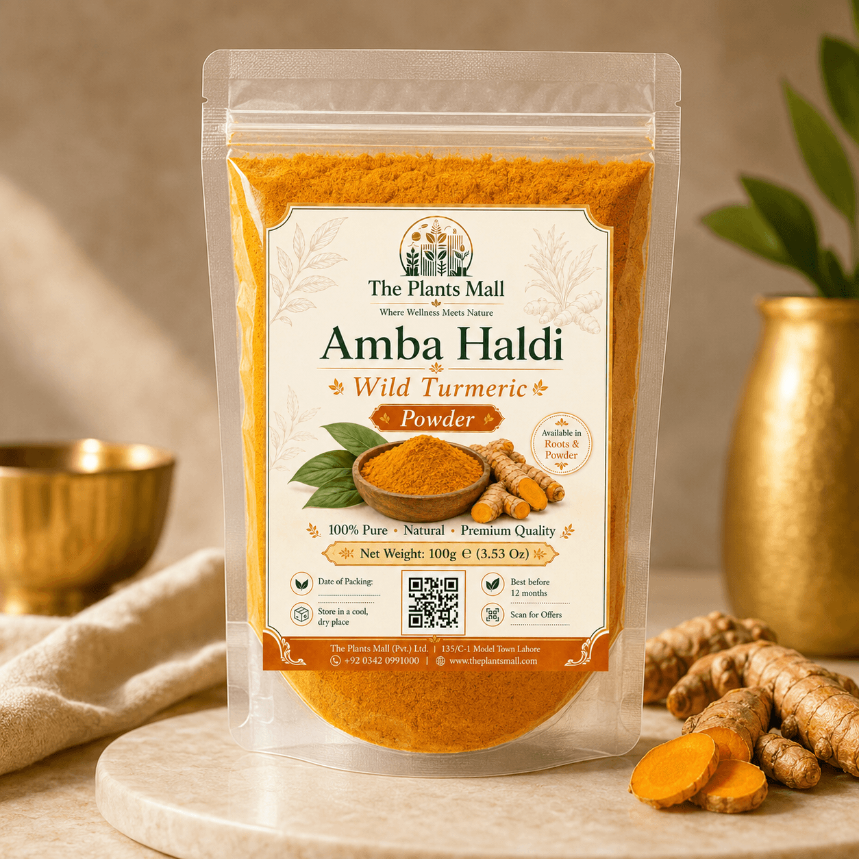 Pure Amba Haldi Powder Wild Turmeric Powder by The Plants Mall for skincare cooking and wellness