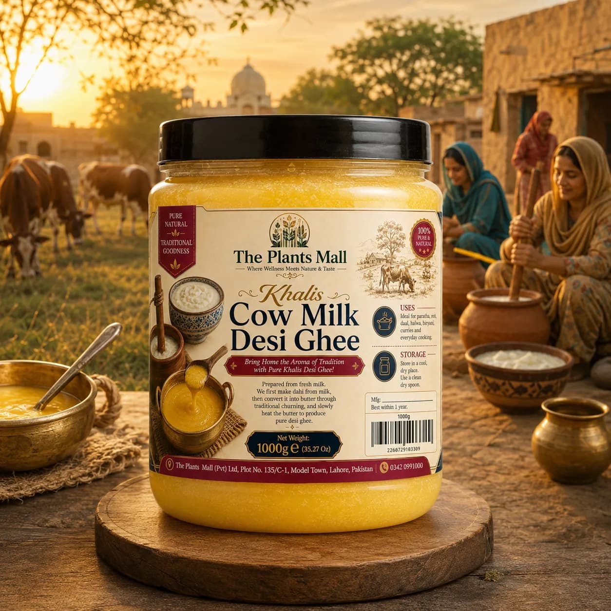 Khalis Cow Milk Desi Ghee  PET jar label with barcode and QR code – Pure Desi Ghee Pakistan