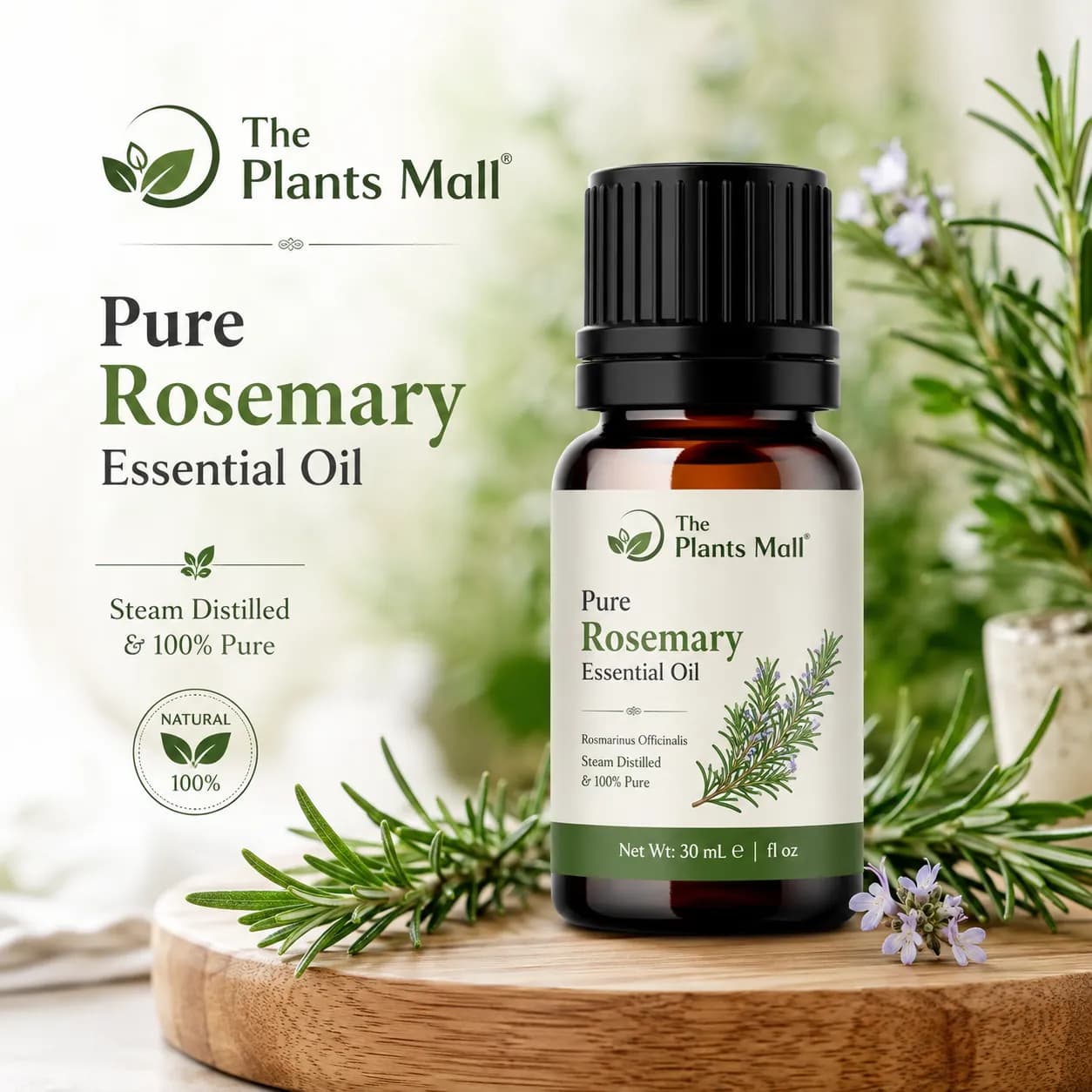 The Plants Mall Pure Rosemary Essential Oil 30ml for Hair and Scalp Care