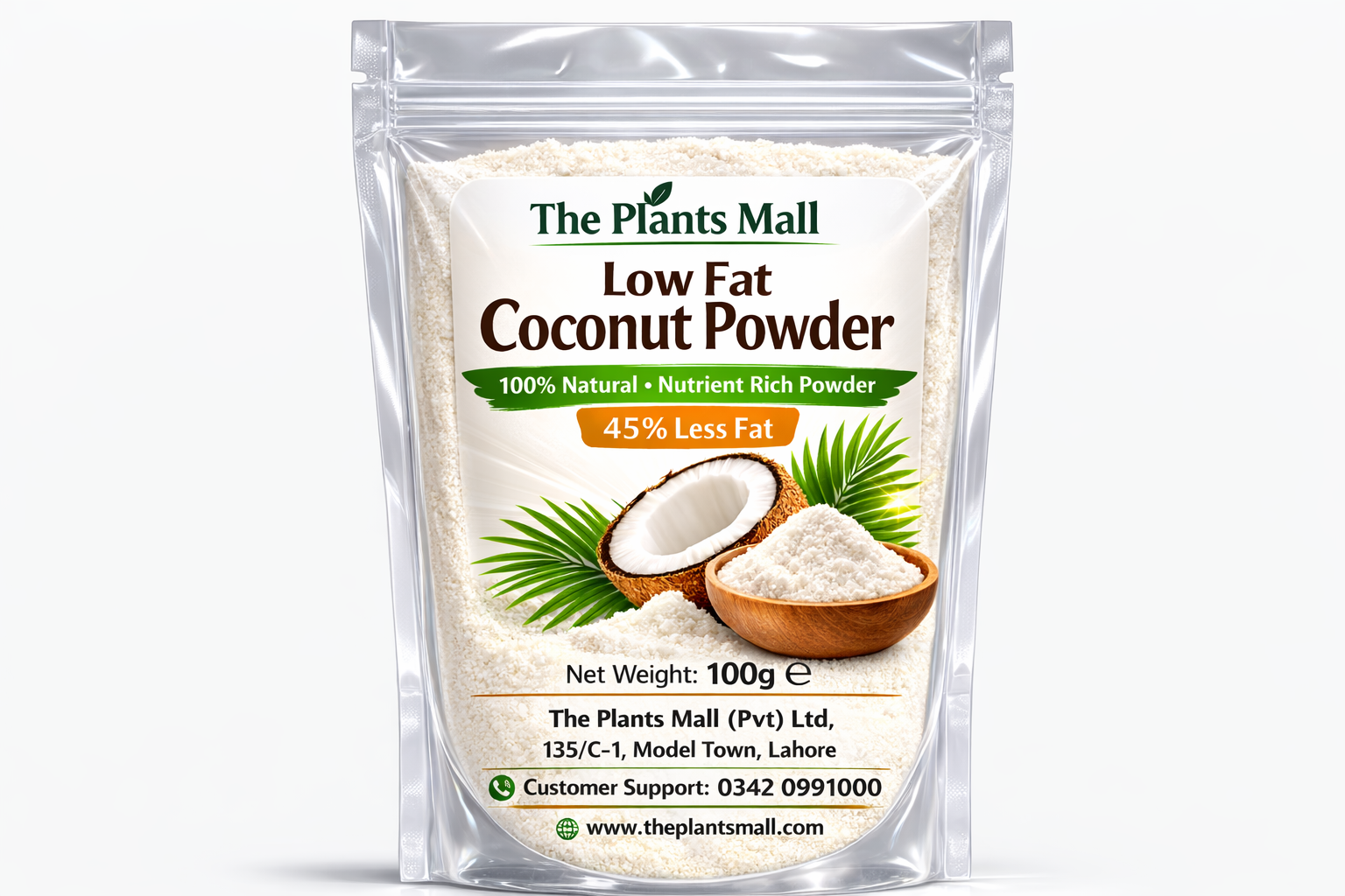 100% pure low fat coconut powder no additives or sugar