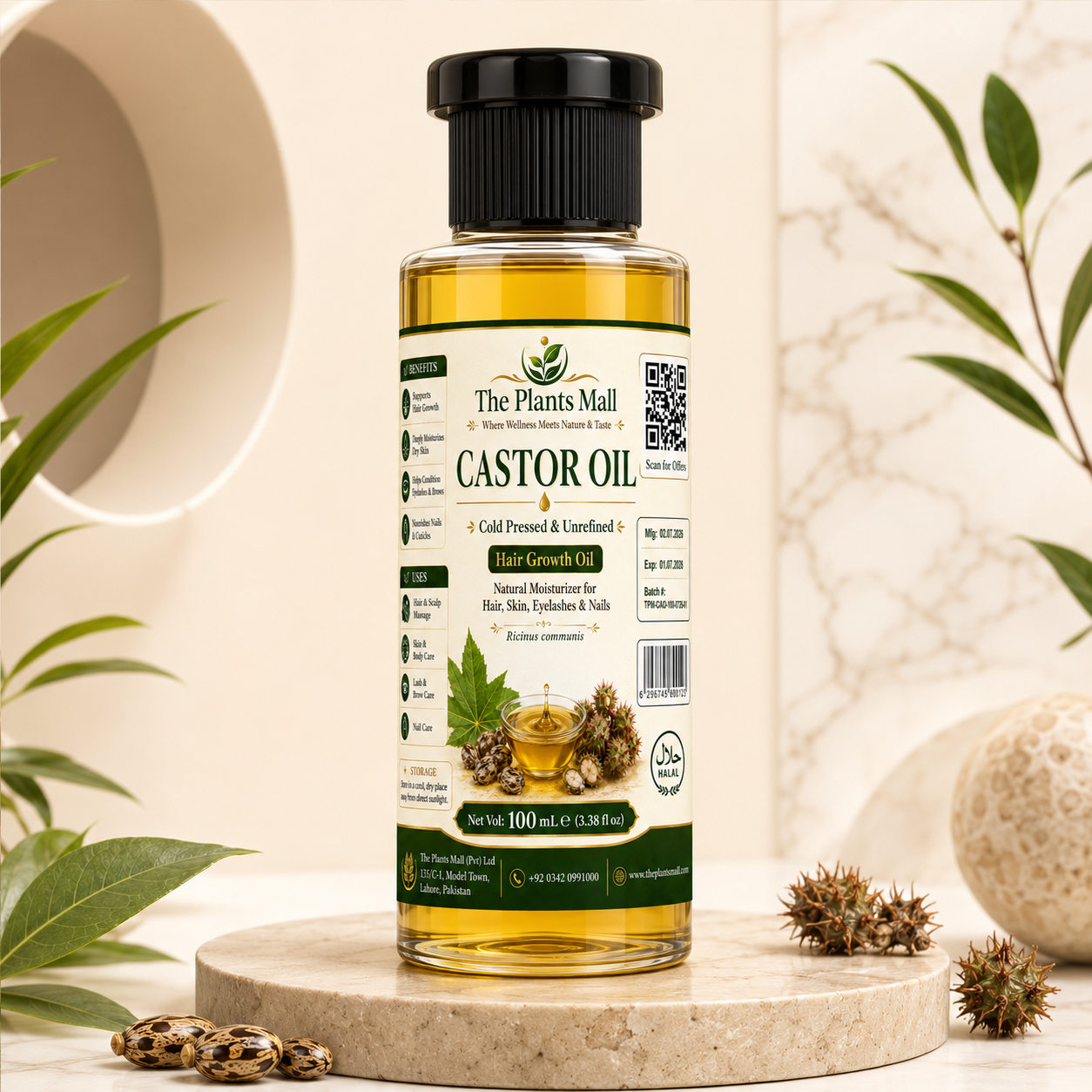 Castor Oil – Cold Pressed, Natural & Unrefined Hair Growth and Skin Care Oil | The Plants Mall