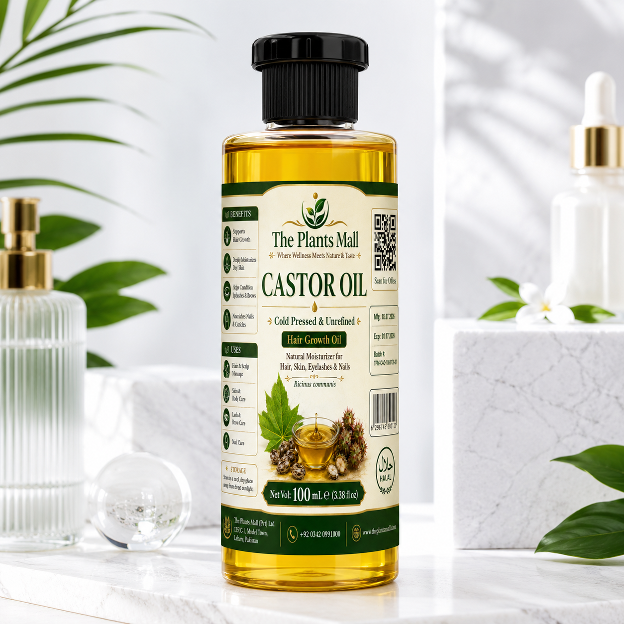 Castor Oil – Cold Pressed, Natural & Unrefined Hair Growth and Skin Care Oil | The Plants Mall
