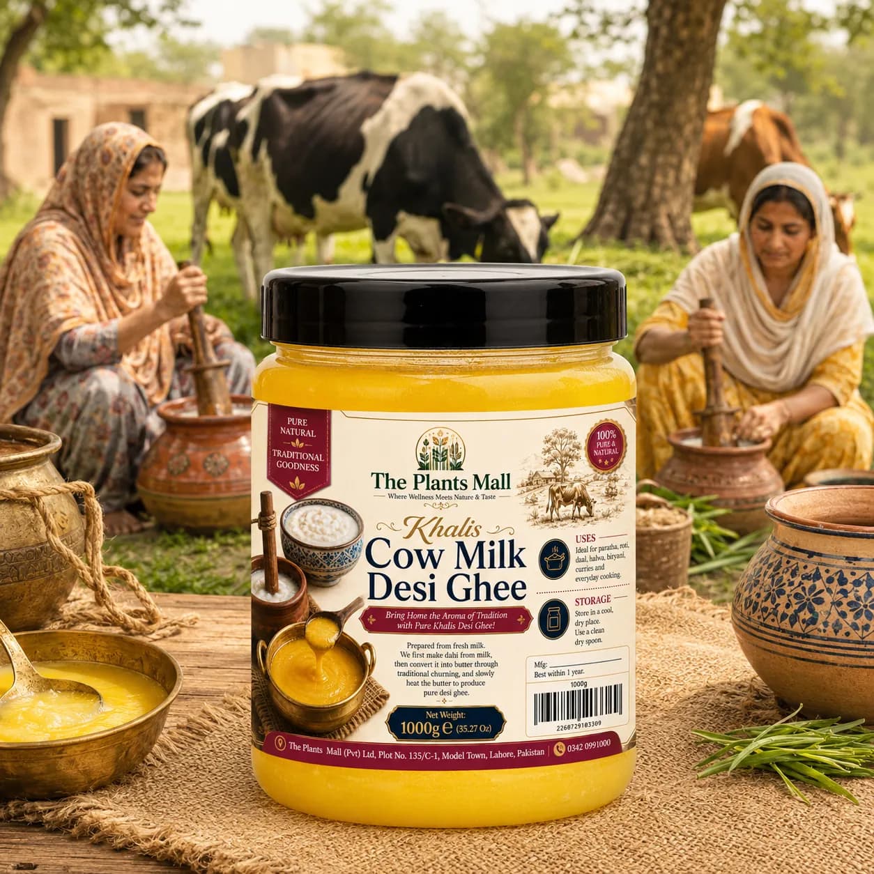 Khalis Cow Milk Desi Ghee 1000g – Pure Traditionally Churned Desi Ghee in PET Jar
