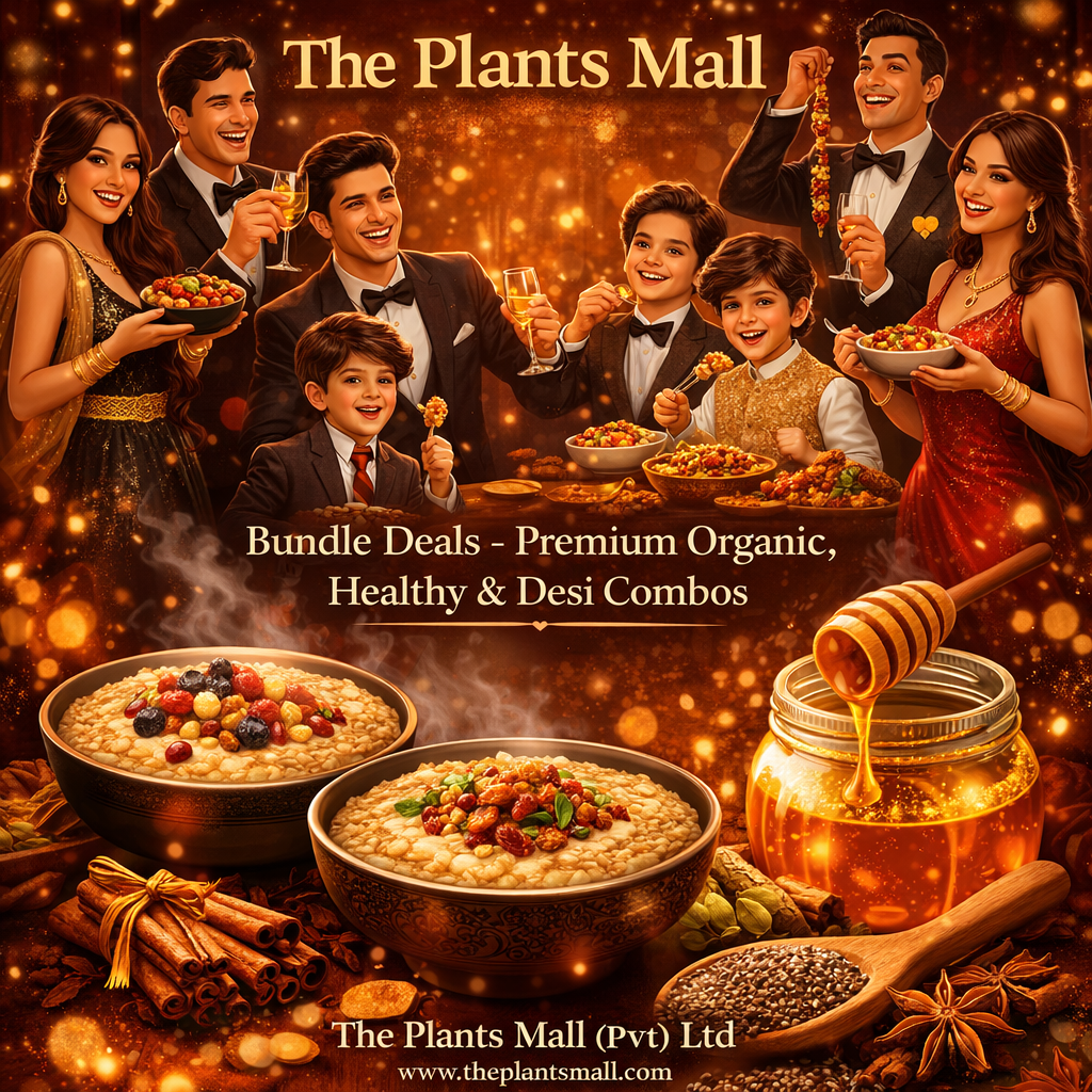 Bundle deals Pakistan, organic food combos, healthy breakfast bundles, desi spices Pakistan, natural sweeteners, immunity booster bundle, kitchen essentials, superfood powders, wholegrain breakfast, best value packs, The Plants Mall