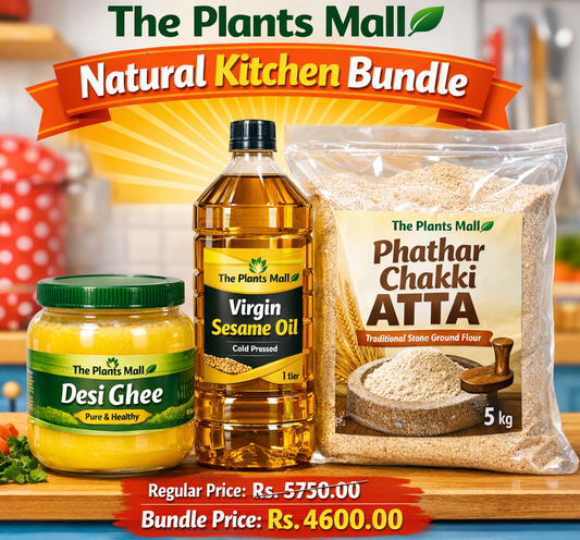 Natural Kitchen Bundle Deal – Desi Ghee, Sesame Oil & Phathar Chakki Atta
