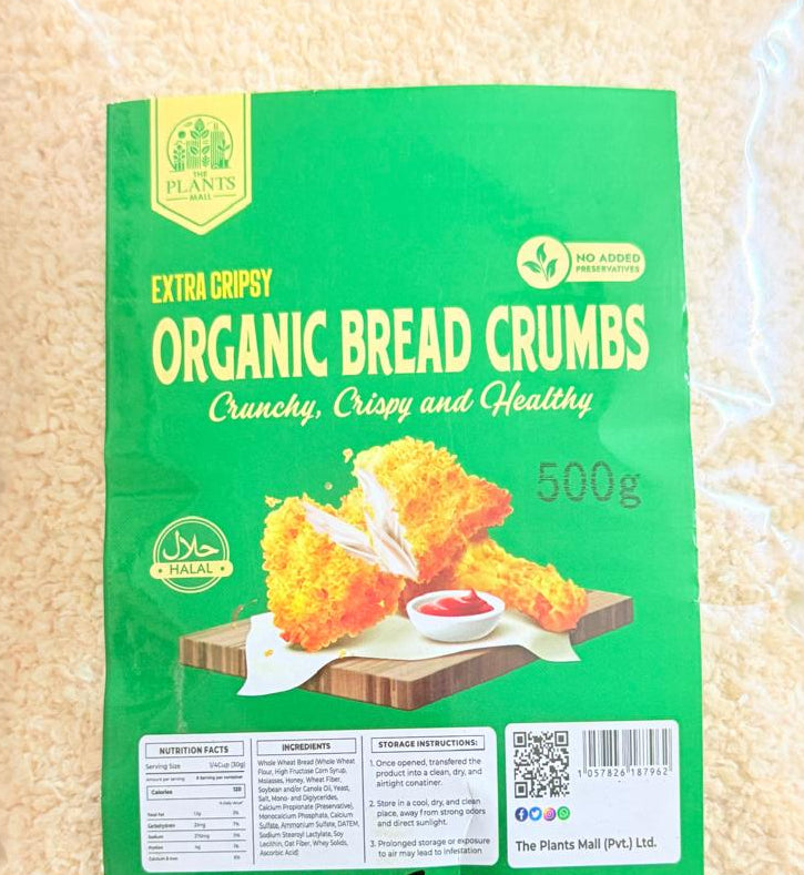 Extra Crispy Organic Bread Crumbs packaging – premium crunchy coating for frying and baking in Pakistan