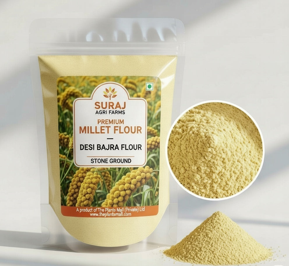 CClose-up of coarse, stone-ground texture of pure Desi Bajra atta