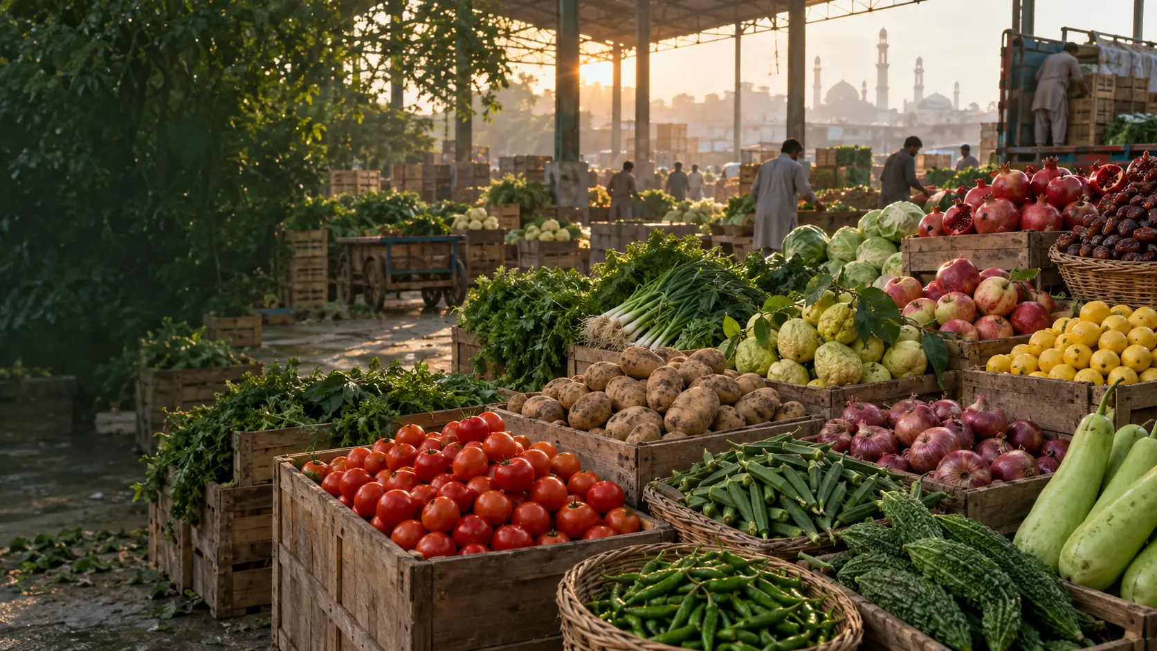 Fresh fruit and vegetables gathered for Lahore delivery planning
