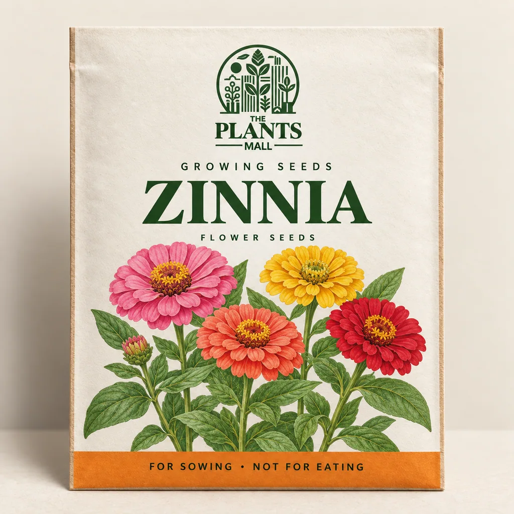 Zinnia Plants Mall seed packet artwork